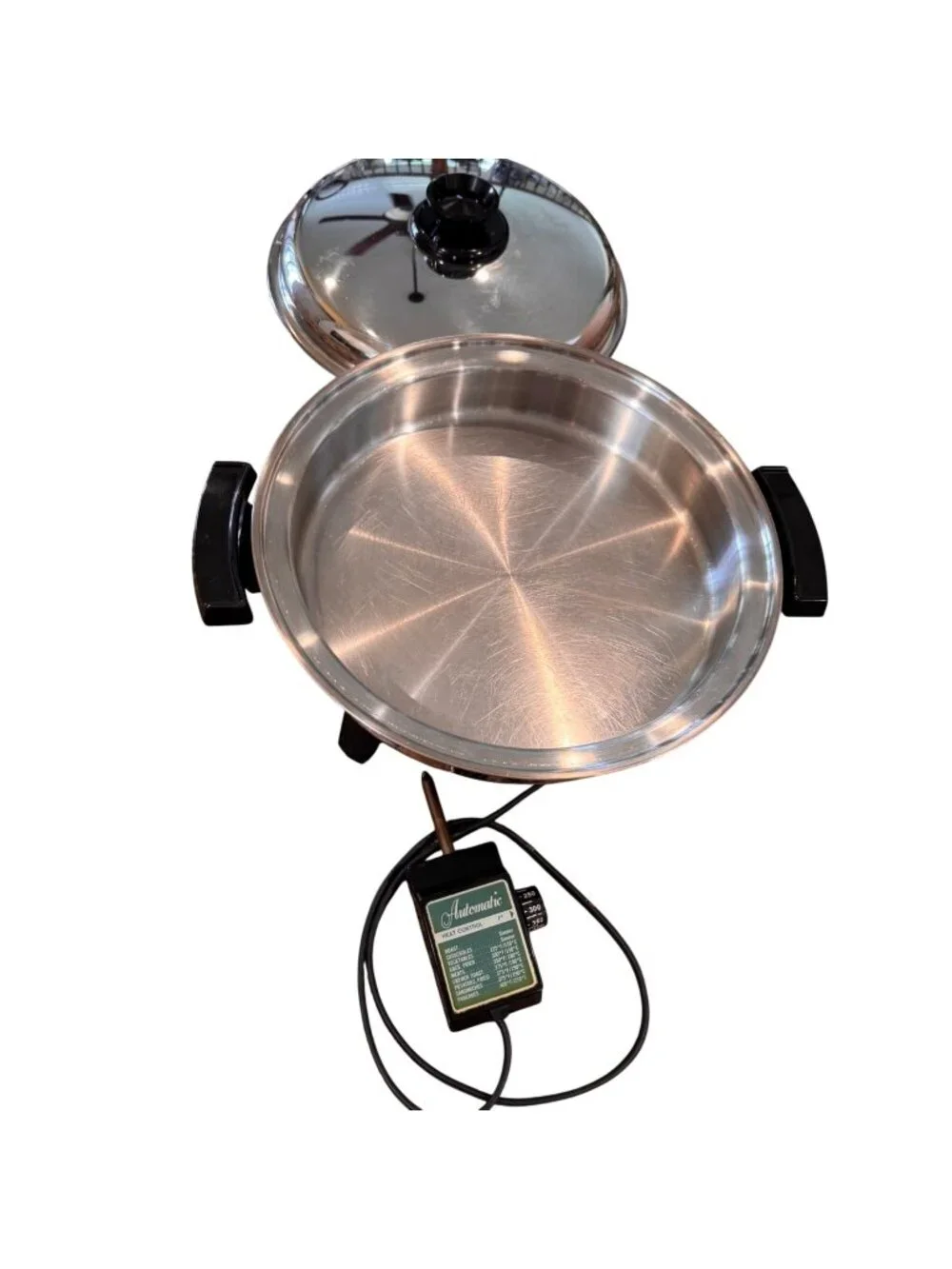 Liquid Core Stainless Steel Electric Skillet W/T Lid & Heat Control Unit Vintage